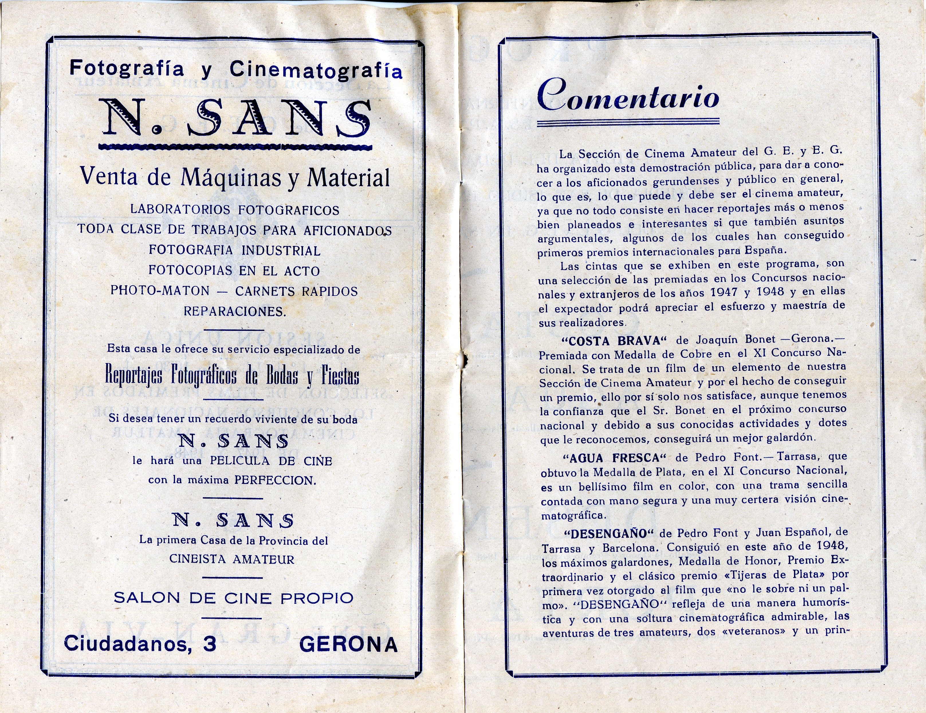 Sección de Cinema Amateur del G.E.E.G., La : Presenta en sessión única el día 1.º de Julio, a las 10'30 noche "Selección de films premiados en los concursos nacionales de cinematografia amateur de 1947 y 1948" : Cine Gran-Via - Miniatura 2